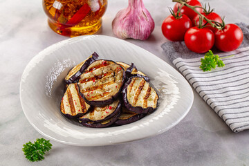 Tasty grilled eggplant round slices
