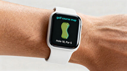 Smartwatch Displaying Golf Course Map Showing Hole 18 with Par 5 Designation