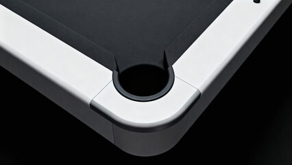 Modern Pool Table Corner with Black Felt and White Edging for Billiard Enthusiasts