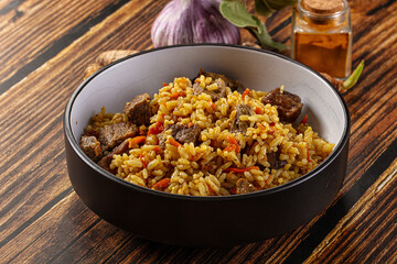 Asian traditional pilaf with beef