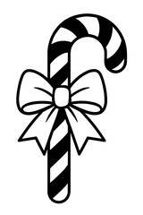 Christmas Candy Cane with Bow Icon Vector &ndash; Striped Holiday Sweet Treat and Decoration Symbol