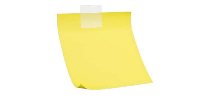 a yellow sticky note (Post-it) isolated on a transparent background. Perfect for office, memo, reminder, and stationery concepts.