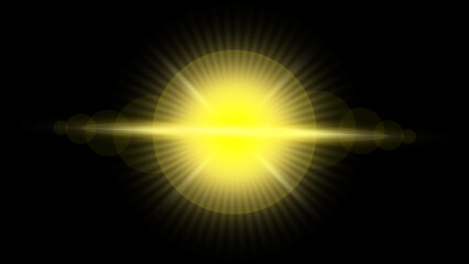 Bright, radiant sunburst effect with lens flares against a dark background.