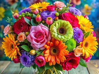 Vibrant colorful flowers arranged in a beautiful bouquet