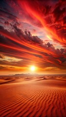 Red sunset over a desert landscape