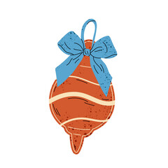 Gingerbread cookie Christmas tree decoration. Homemade festive sweets. Flat illustration gingerbread with bow.