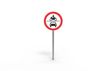 motorcycle and car only road sign front view with shadow 3d render