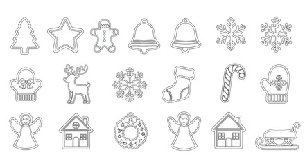 Christmas Cookie Cutter Shape Vector Set – Holiday Line Art Icons Collection for Design and Crafts