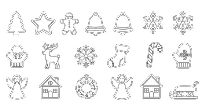 Christmas Cookie Cutter Shape Vector Set &ndash; Holiday Line Art Icons Collection for Design and Crafts