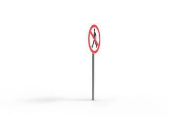 no crossing road sign angle view with shadow 3d render