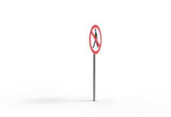 no crossing road sign angle view with shadow 3d render