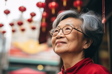 Chinese grandmother celebration portrait glasses.