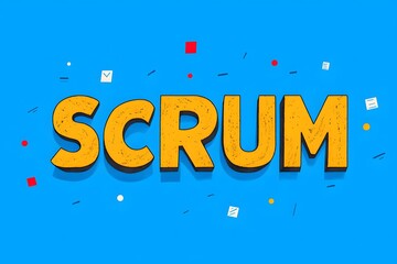 Typography artwork showcasing the concept of scrum and iterative development in a modern business environment.