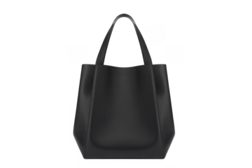 Black leather tote bag isolated on a transparent background