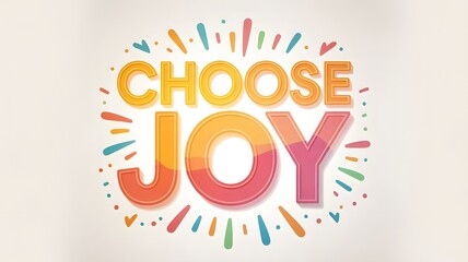 Bright motivational typography design with text "Choose Joy" on white background, colorful positive quote for happiness, self love, inspiration, and mental wellbeing