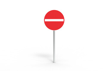 No entry road sign front view with shadow 3d render