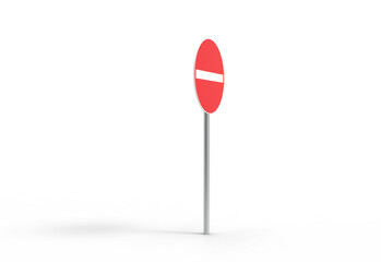 No entry road sign angle view with shadow 3d render