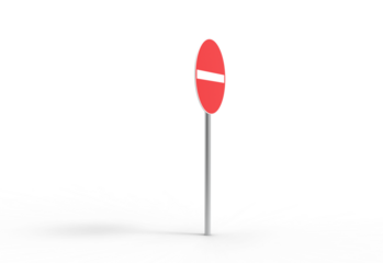 No entry road sign angle view with shadow 3d render