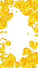 Swiss franc coins falling. Gold scattered CHF