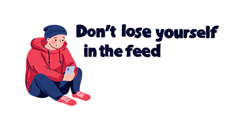 motivational quote banner flat vector illustration don't lose yourself in the feed