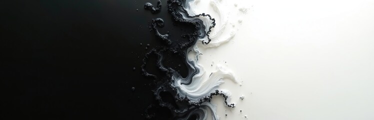 Abstract black and white liquid swirl. Ink and paint mix creating dynamic texture. Flowing wave pattern, artistic motion, graphic design element, high contrast background.