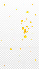 Chinese yuan coins falling. Scattered gold CNY