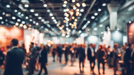 Energetic crowd mingling at vibrant business expo, making connections and exploring opportunities in a dynamic, modern convention center setting