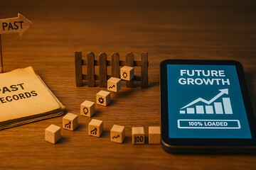 Visualize business success charting future growth with technology and past records, offering strategic insights for innovative solutions and achieving financial goals