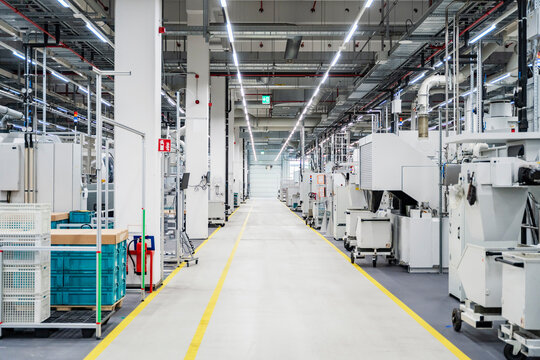 Modern production hall with machinery and automated equipment
