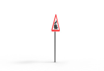 railway crossing road sign angle view with shadow 3d render