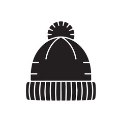 Black knitted winter beanie hat with pompom