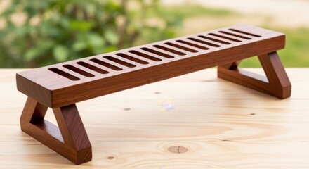 Rustic wooden footrest with slatted top for enhanced comfort and relaxation outdoors