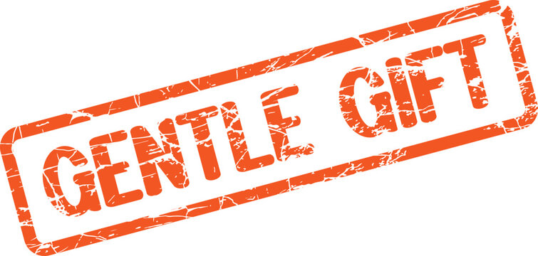 Vibrant orange distressed grunge rubber stamp displaying the thoughtful gentle gift text message