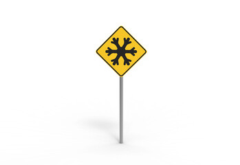 winter weather road sign front view with shadow 3d render