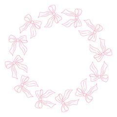 Hand drawn round frames with bows and ribbons. Vintage bow frames for greeting cards, weddings, birthdays, and picnic invitations in a sweet, elegant, and flirty style.