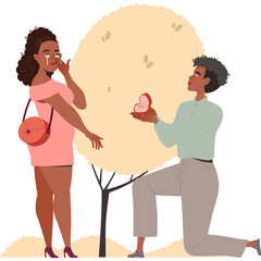 Man Proposes To Woman With Ring In A Box Beside A Large Tree With A Transparent Background