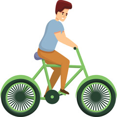 Man Riding A Green Bicycle Outdoors Wearing A Blue T-shirt And Orange Pants With A Transparent Background