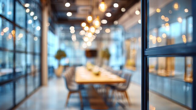 Dreamy modern office space with long table for meetings, perfect for collaboration and team building, inspiring creative discussions and innovative ideas