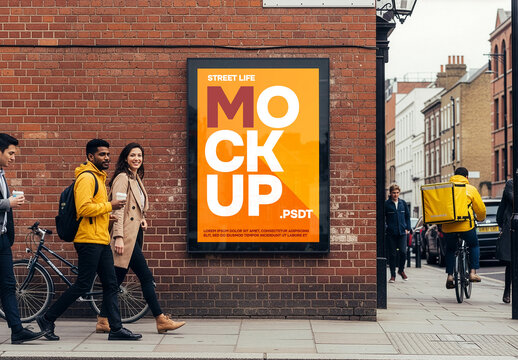 Poster box on wall in urban street setting