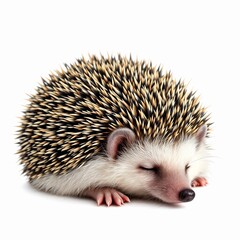 Adorable hedgehog sleeping peacefully isolated on white background, showcasing its spiky fur and cute features