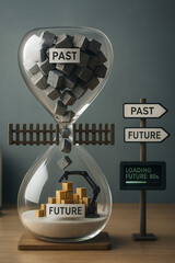 Navigating time's flow, where past shapes the future, embracing change and growth for strategic planning and mindful decision-making with 85% loading progress