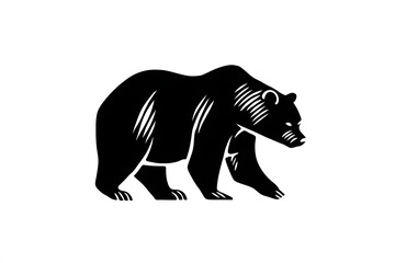 Black bear silhouette illustration walking on white background