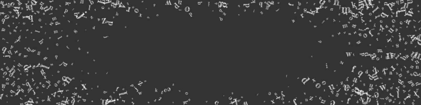 Flying latin letters. White chalk  scattered