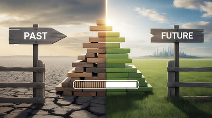 Navigate from the past to a bright future with progress, growth and a positive journey, visualize success and moving forward on your business goals