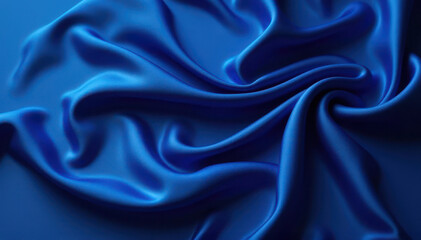 Obraz premium A rich blue fabric is elegantly draped and twisted, displaying soft folds and a lustrous sheen.
