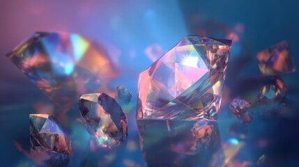 Radiant Diamond Geometry: Luminous Rainbow Prisms in a Vibrant Abstract Background