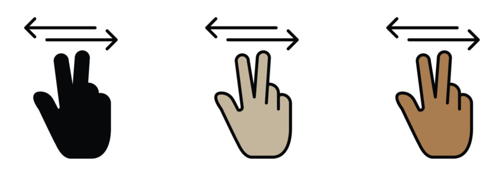 Pinch to zoom icon set, digital touch gestures, multi touch technology, user interface control, black, beige and brown color hands, easy adjustment