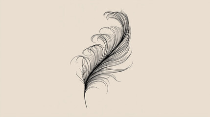 A single delicate feather drawn in thin minimalist line art with soft curves.
