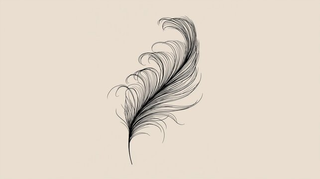 Fototapeta A single delicate feather drawn in thin minimalist line art with soft curves.
