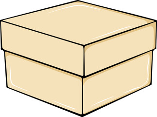 Square paper box. For packaging goods and materials for the postal services, design element. Simple vector color illustration with outline in hand drawn style isolated on white